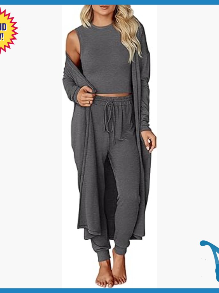 3-Piece Lounge Set With Cardigan, Tank Top & Jogger Pants Size L